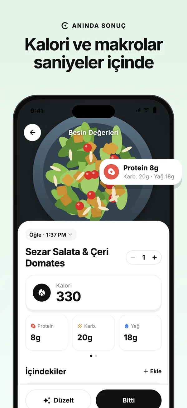 Kalori ve makro sonuçları